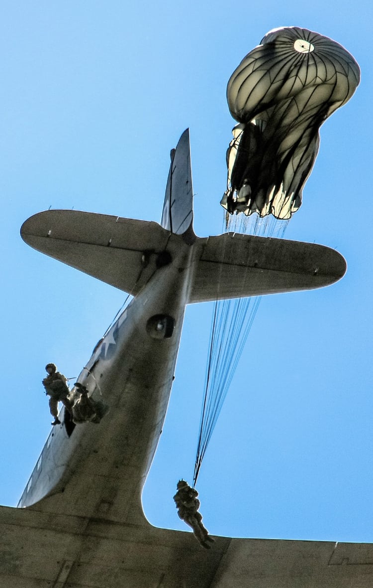 Parachutist jumping from a plane